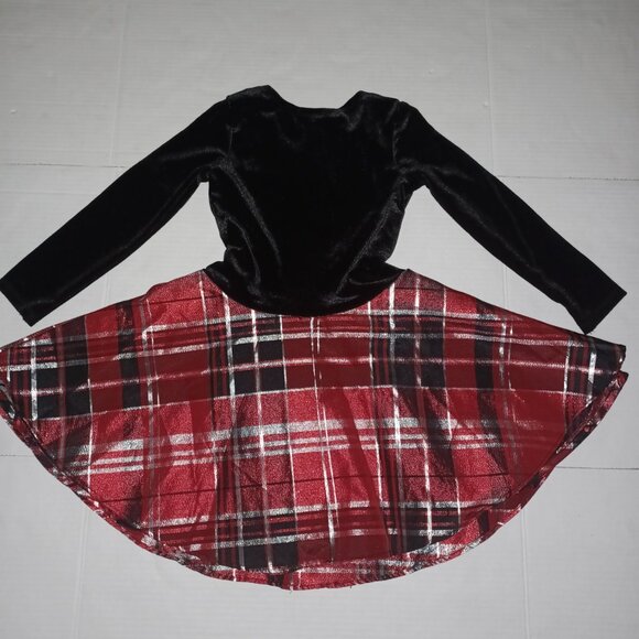 BONNIE JEAN FIT & FLARE LONG SLEEVE BOW DETAIL VELVET PLAID CHRISTMAS DRESS - Picture 6 of 7